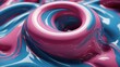 Abstract image with a mesmerizing vortex of pink and blue liquid swirls, creating a dynamic and fluid artistic expression on a glossy surface.