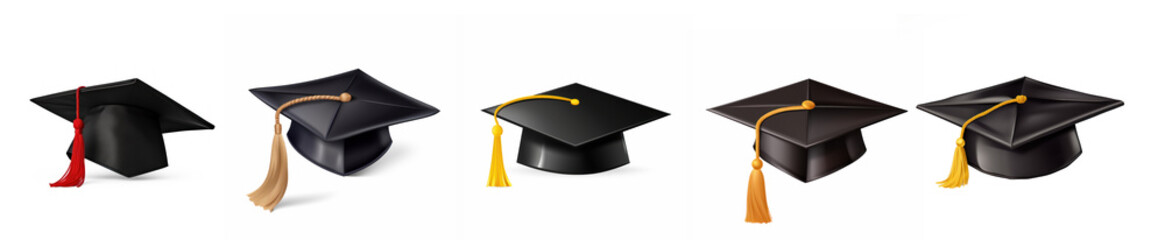 Collection of College graduation cap isolated on transparent or white background, png
