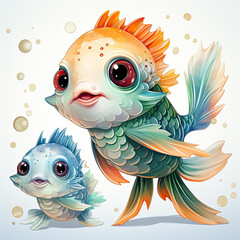 Sticker - Watercolor Colorful Pufferfish Illustration, Generative Ai