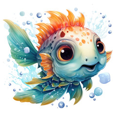 Sticker - Watercolor Colorful Pufferfish Illustration, Generative Ai