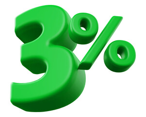 3 percentage discount number green 3d render