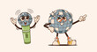 Quirky Retro Microphone And Disco Ball Characters, Animated Personages Exude Vintage Charm, Vector Illustration