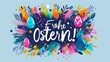 © Bogna - Happy Easter! Banner with easter eggs and calligraphy text 'Frohe Ostern'. blue background, modern style. Website banner or greeting card