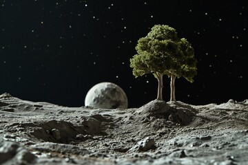 Wall Mural - earth and tree on the moon