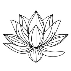 Poster - Flower lotus in one continuous line drawing. Logo yoga studio and wellness spa salon concept in simple linear style. Water lily in editable stroke. Doodle contour vector illustration
