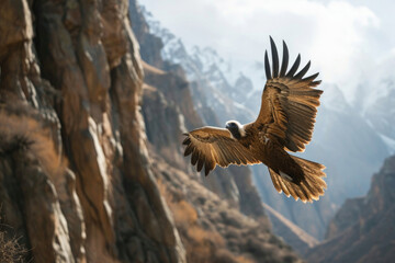  The Bearded Vulture in mid-flight, gracefully navigating the currents of a mountainous wind