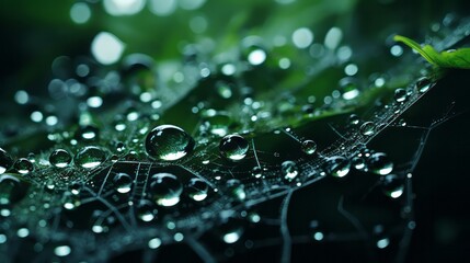 Leinwandbilder - A surreal portrayal of a web with drops of knowledge like dew, interconnected around a mind.