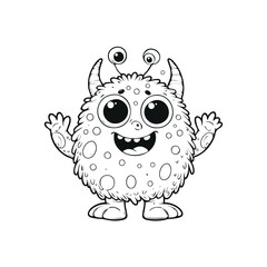 Wall Mural - Cute Cartoon of monster coloring book. outline line art. Printable Design. isolated white background