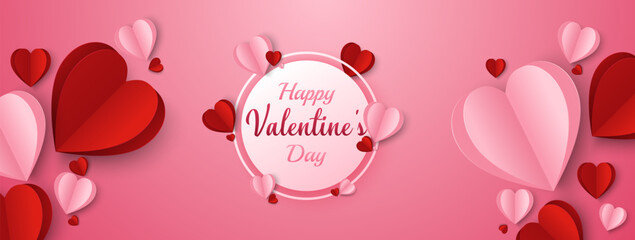 Aufkleber - Valentine's day Background with Heart shape Paper cut. Vector illustration. Creative design for sale concept, voucher template, posters, brochure.