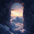 a view of clouds from a cave