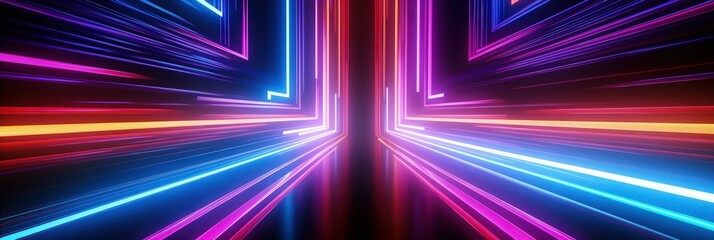 Poster - 3d render, abstract background, colorful neon lines glowing in the dark, digital futuristic wallpaper
