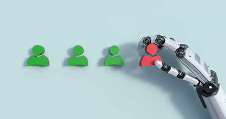 Poster - Business process management and automation concept with person moving wooden pieces on flowchart diagram. Workflow implementation to improve productivity and efficiency. AI intelligenza artificiale
