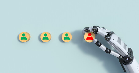 Poster - Business process management and automation concept with person moving wooden pieces on flowchart diagram. Workflow implementation to improve productivity and efficiency. AI intelligenza artificiale