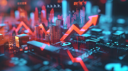 upward movement of investment stocks, up arrow hologram, Investment consultancy, invest your money in the right place, save your money, right investment plan, insurance company