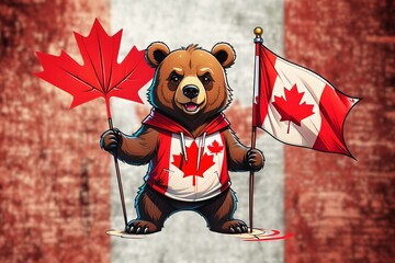 Wall Mural - Funny Bear Wearing Canadian Flag (JPG 300Dpi 10800x7200)