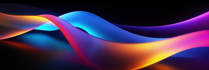 Poster - Bright abstract blurred colored stripes of light on a black background, vibrant changing curves, cosmic creative background, abstract pattern