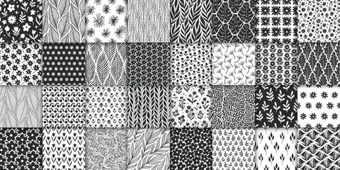 Wall Mural - 32 floral seamless pattern collection. minimalistic hand drawn doodle seamless pattern with flowers 