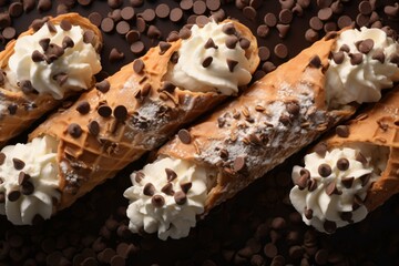 A baked cream roll or pastry in a bakery