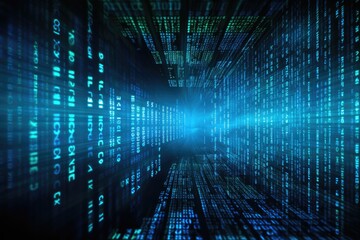 Poster - blue matrix digital background, cyberspace concept. 3d rendering, ai generated