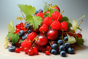 Wall Mural - Assorted fresh organic berries on a light background