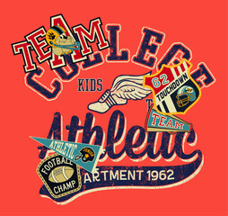 college athletic kids american football team cute vector print for children wear with embroidery pat