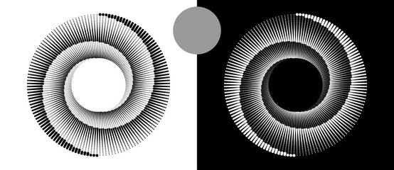 Fototapete - Abstract background with halftone dots in circle. Art design circle as logo or icon. A black figure on a white background and an equally white figure on the black side.