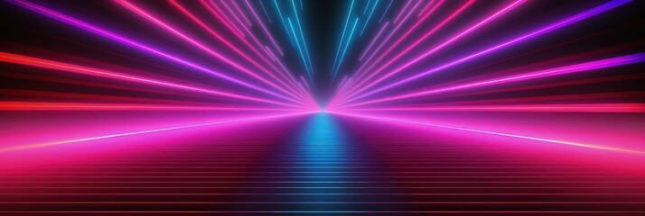 Poster - Neon lines New Retro Wave background with 80s dusty vhs style