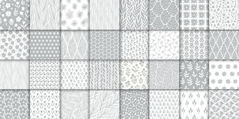 Wall Mural - 32 floral seamless pattern collection. minimalistic neutral hand drawn doodle seamless pattern with 