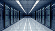 Server room data center with rows of server racks. 3d illustration