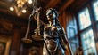 Lady of Justice Statue Blindfolded Guardian. In a Lawyers Office, Exemplifying the Pursuit of Truth and Justice