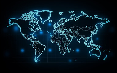 Wall Mural - glowing world map,created with generative ai tecnology.