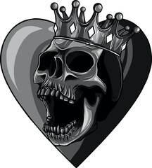 Sticker - monochromatic skull with crown on white background