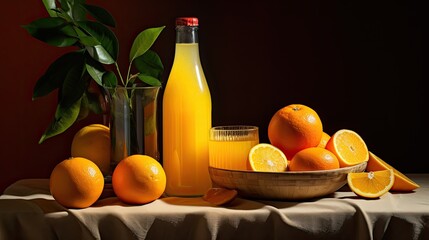 Orange juice still life. Generative AI