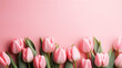 Pink tulips on a completely pink background. Copy space.