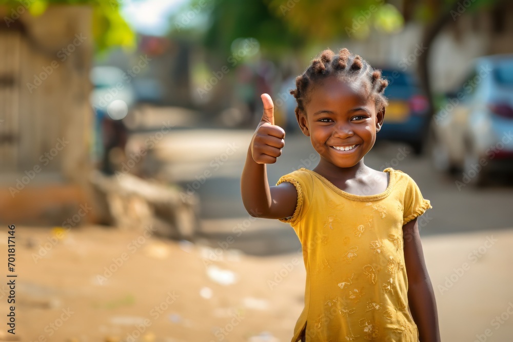 Portrait of happy little african girl with thumb up sign outdoors Stock ...