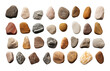 Collection of set rock stones isolated on transparent background. PNG file, cut out
