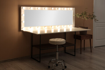 Sticker - Dressing table with glowing mirror in dark makeup room