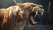 Saber Tooth Tiger Smilodon Lived 42 Million Years Ago.Generative AI