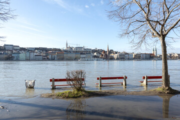 Wall Mural - The Danube River overflowed, the shores of Budapest were flooded