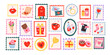 Postage stamps for Valentine's Day. Valentine's day set of cute elements. February 14, love concept. Vector illustrations