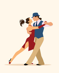 International Dance Day Vector Illustration with tango dancing couple on purple background. Design template for banner