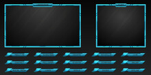 Stream Overlay Futuristic Neon Blue Webcam Frame And Stream Alert Screen GUI Panels For Gaming And Video Streaming Platforms