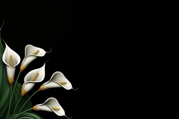 A beautiful black and dark floral background wallpaper design with white lily flowers