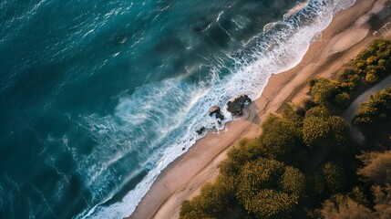 Wall Mural - drone view of beach and sea