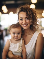 Wall Mural - Smiling mother holding her baby