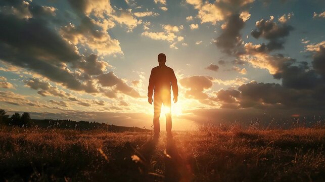 The concept of contact with God through prayer, belief in supernatural powers, silhouette of a praying man