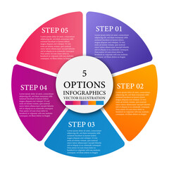 5 Steps Business Infographics, Pie Chart, Template, for Chart, Graph Daigram. Business Circle Infographic Vector Illustration