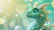 Cute toy green dragon, symbol of the year 2024 according to the Chinese calendar, copy space for text. Greeting card or banner template.