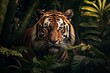 beautiful bengal tiger with lush green habitat background