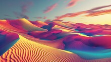 A Surreal And Abstract Vision Unfolds With A Colorful Fantasy Desert Background And An Enchanting Moiré Pattern.
